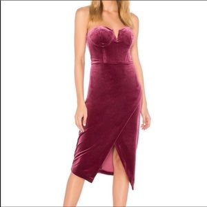 Yumi Kim Burgundy Velvet Allure Strapless Bustier Cocktail Dress Size XS